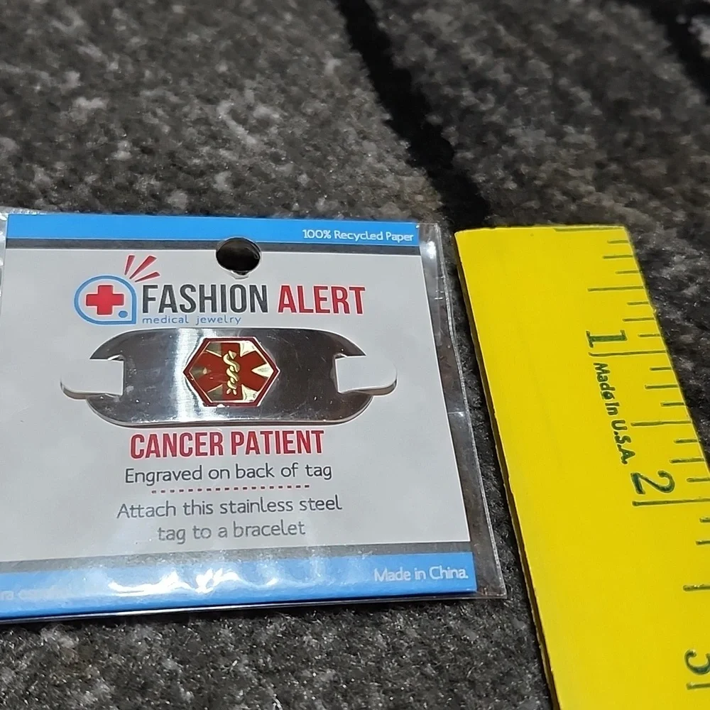 FASHION ALERT ENGRAVED CANCER PATIENT MEDICAL ID TAG UNISEX STAINLESS STEEL